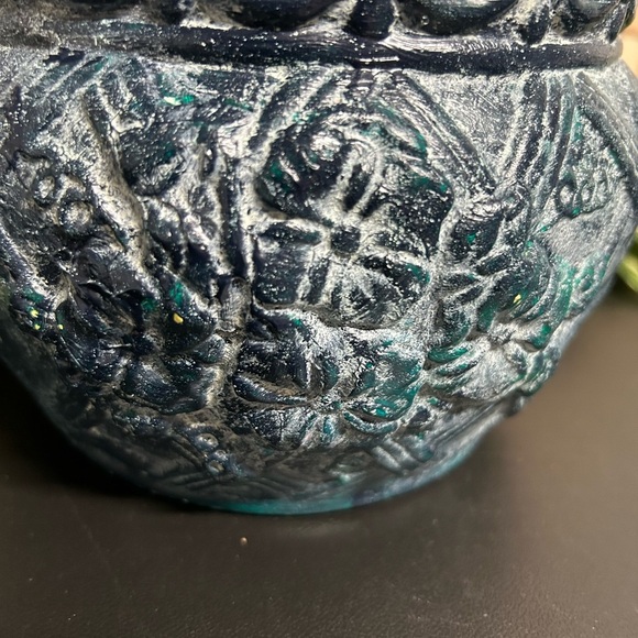 Green‎ Planter Pot Upcycled Painted Floral Textured Home Decor Flowers Garden - Picture 3 of 12